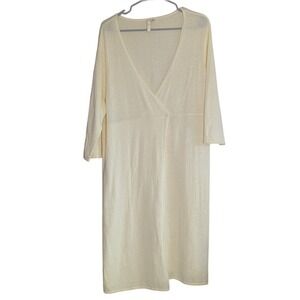 Purejill Pastel Yellow Linen-Cotton Midi Dress XL 3/4 Sleeve V Neck